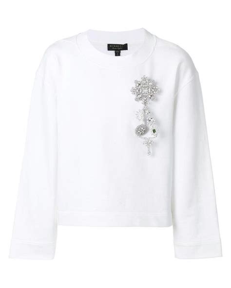 white burberry sweatshirt with brooch|Burberry sweatshirt saks.